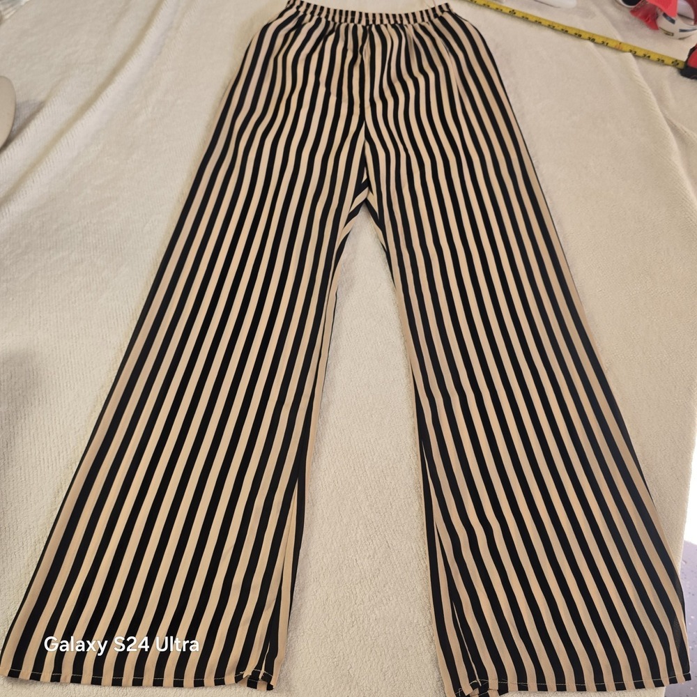 MIOU MUSE NWT Striped Wide Leg Pants Women's Size Medium Beige Black High Waist